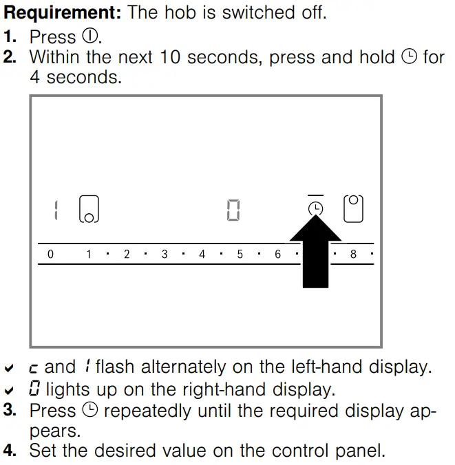 BOSCH PKF375FP2E Stainless Steel Domino Hob User Manual - Changing basic settings