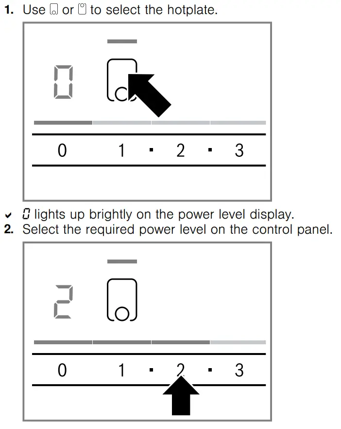 BOSCH PKF375FP2E Stainless Steel Domino Hob User Manual - Selecting heat settings