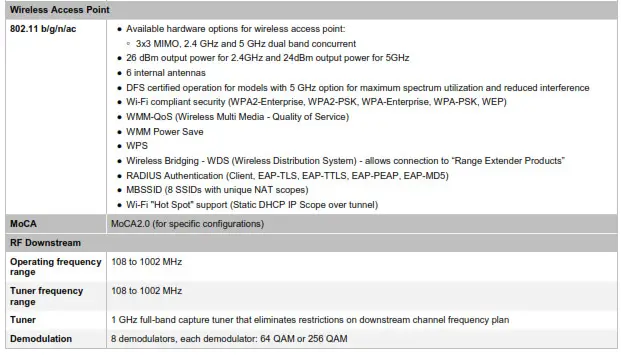 cisco-residential-wireless - Product Specifications table 3