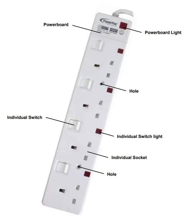 PowerPac PP6884N 6 Metre 4 Way Extension Cord fig 1