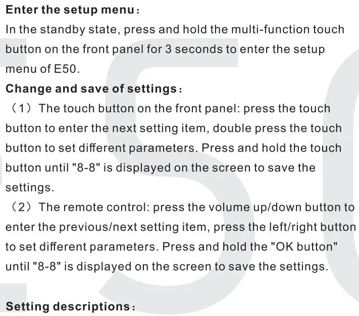 TOPPING E50 Cheap Digital-to-Analog Converter User Manual - Setup Menu
