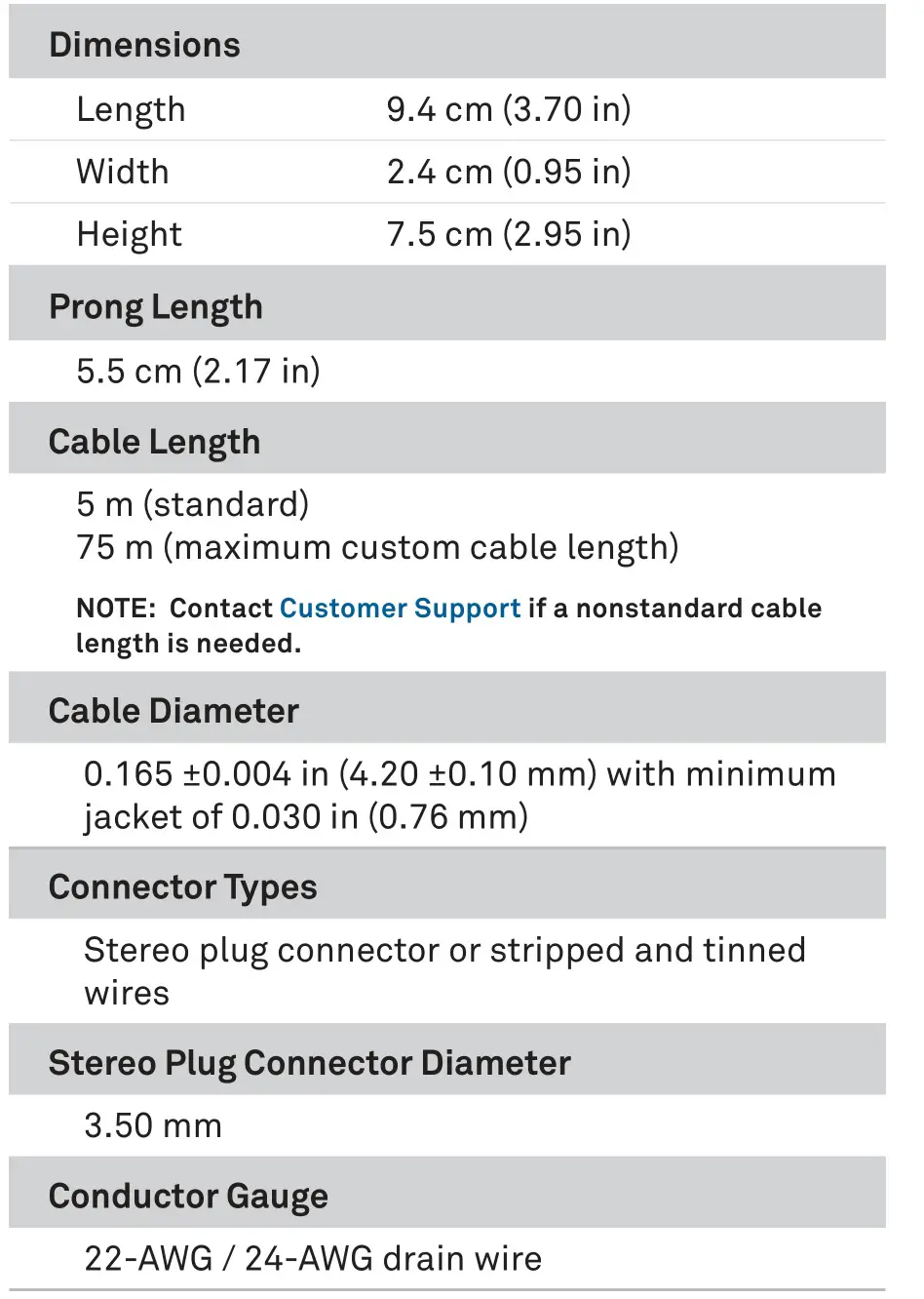 METER 18224 Soil Moisture and Temperature Sensor - PHYSICaL SPECIFICaTIOnS