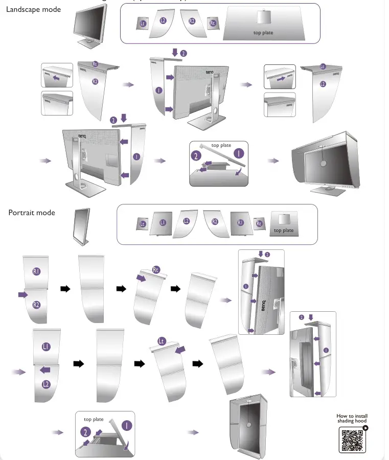 BenQ SW321C LCD Monitor - How to install the shading hood