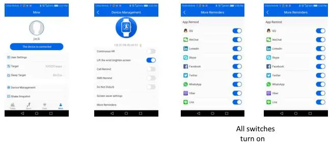 Skmei Smart Watch Model #1525 - Device management interface
