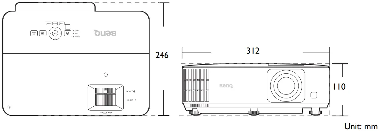 BenQ TK700 Digital Projector - Dimensions