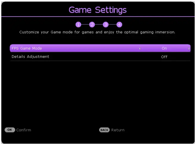 BenQ TK700 Digital Projector - Game Settings