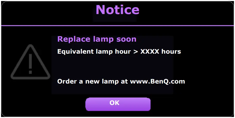 BenQ TK700 Digital Projector - Lamp warning 2