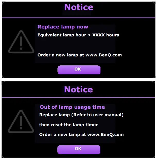 BenQ TK700 Digital Projector - Lamp warning 3