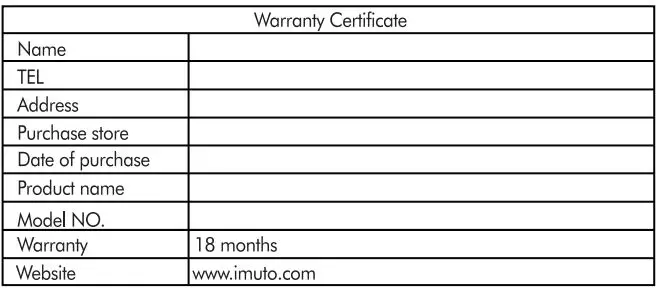 imuto Taurus X5PD Smart Power User Manual - Warranty Certificate