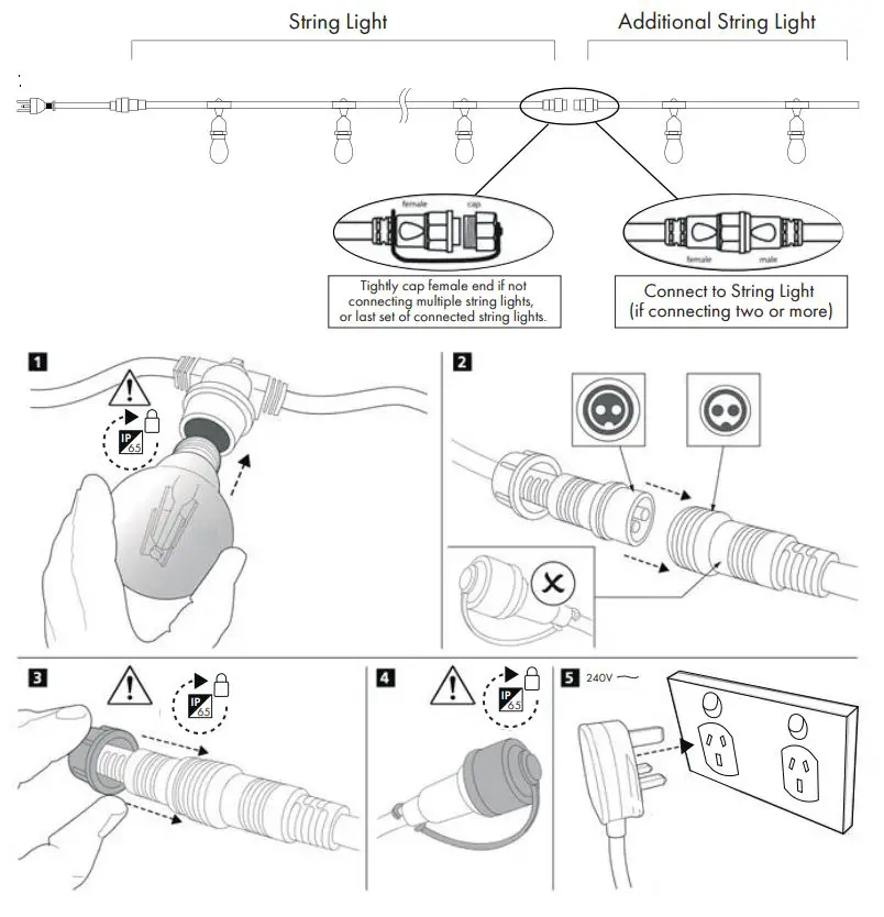 LiquidLEDs Festoon String Light User Guide - Connecting String Lights