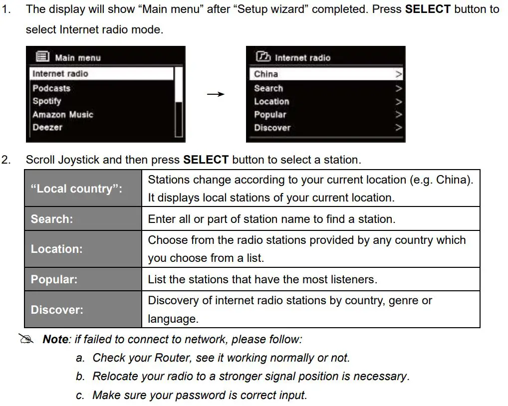 REVO B00GA0805G Internet DAB DAB+ and FM Digital Radio with Bluetooth Instruction Manual - INTERNET RADIO MODE
