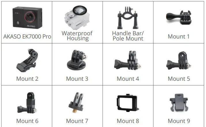 AKASO Action Camera with Touch Screen EIS Adjustable WHAT'S IN THE BOX