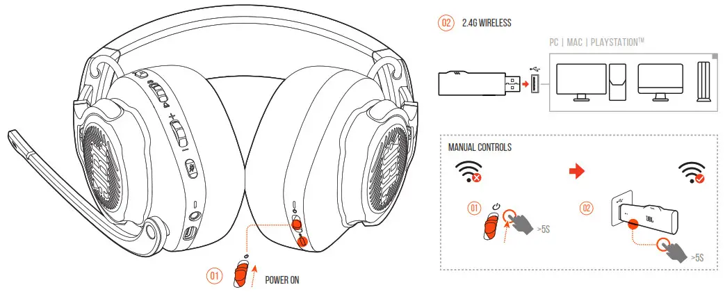 JBL Quantum 800 Wireless Headphone - Power ON & Connect
