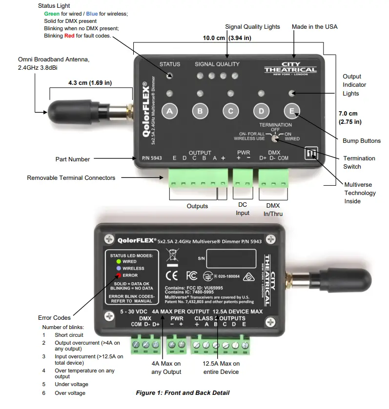 CITY THEATRICAL 5943 QolorFLEX 5x2 5A 24GHz Multiverse Dimmer - app 7