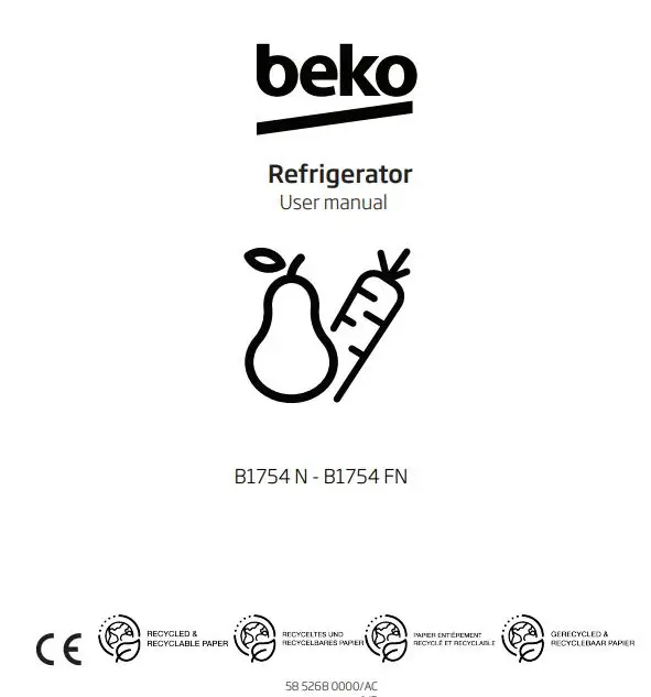 beko B1754 N, B1754 FN Refrigerator User Manual