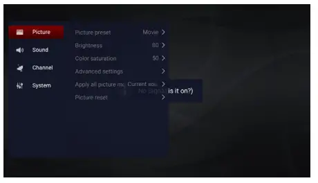 TCL androidtv -Using TV Settings menu