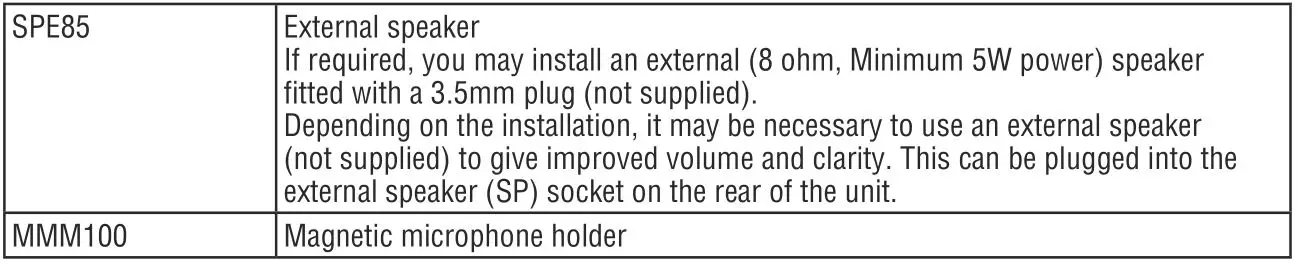 oricom UHF025 Compact 5 Watt UHF CB Radio - Optional accessories
