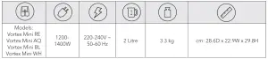 TRY584 Vortex Mini 2 Quarts-- Product specifications