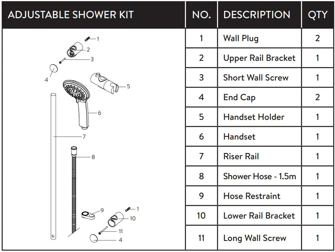 AQUALISA 11642 Concealed Exposed Concentric Valve with Adjustable Kit User Guide - Fitting the Shower Kit - Rail Assembly