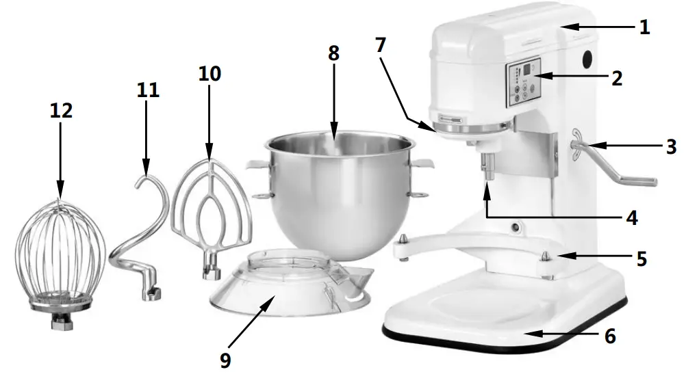 Bartscher 101923 Dough Mixer 12 kg 7L - Overview of parts