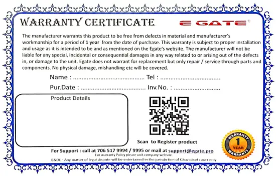 WARRANTY CERTIFICATE