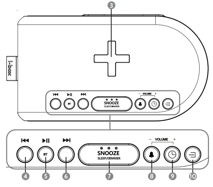 i Box Awake Radio Alarm Clock with Wireless Charging - Top View