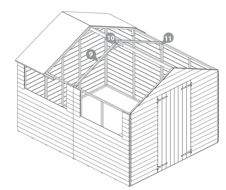 Mercia Garden Overlap A centre of the building the same way as shown in step 6 through to 8.pex Shed Instruction Manual - Attach another truss in the