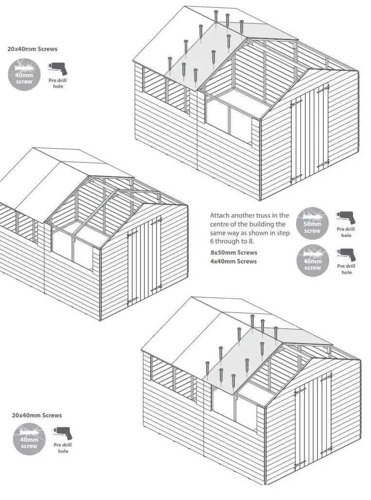 Mercia Garden Overlap Apex Shed Instruction Manual - Attach another two roof sheets on top of