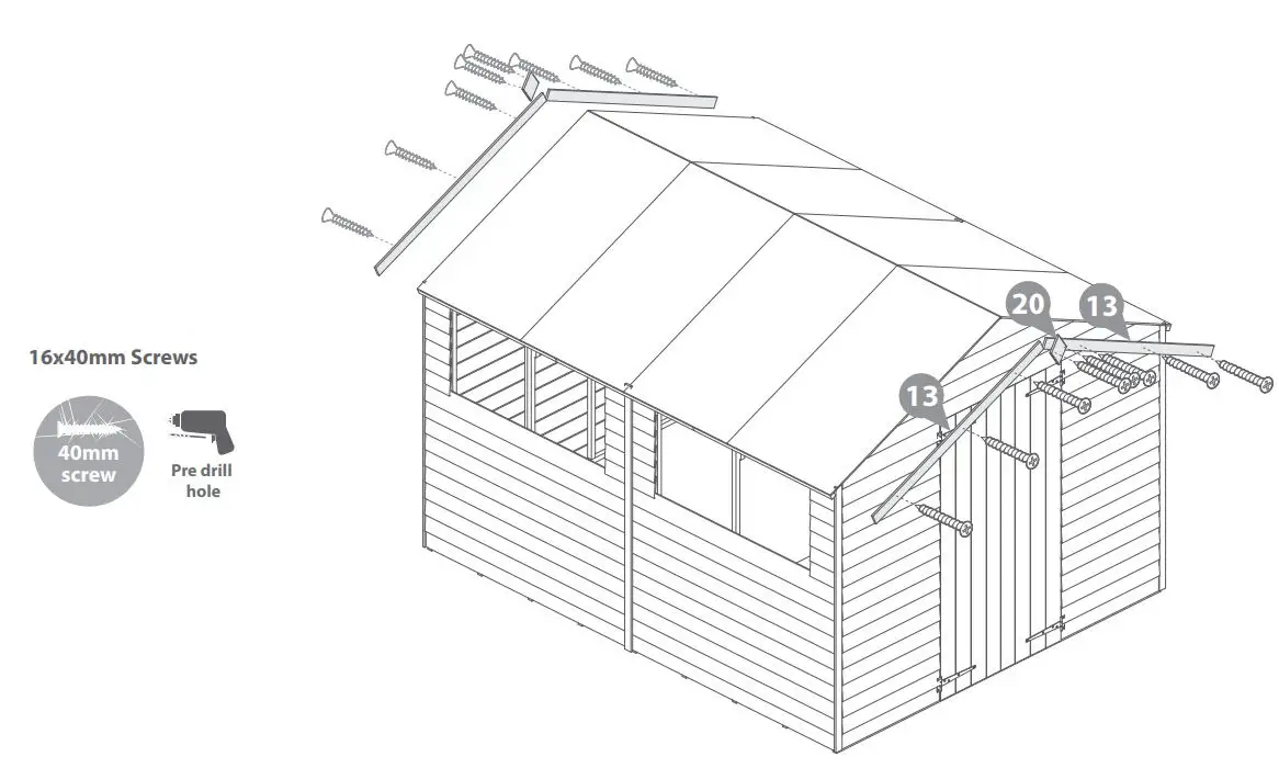 Mercia Garden Overlap Apex Shed Instruction Manual - Attatch faisca’s to the roof