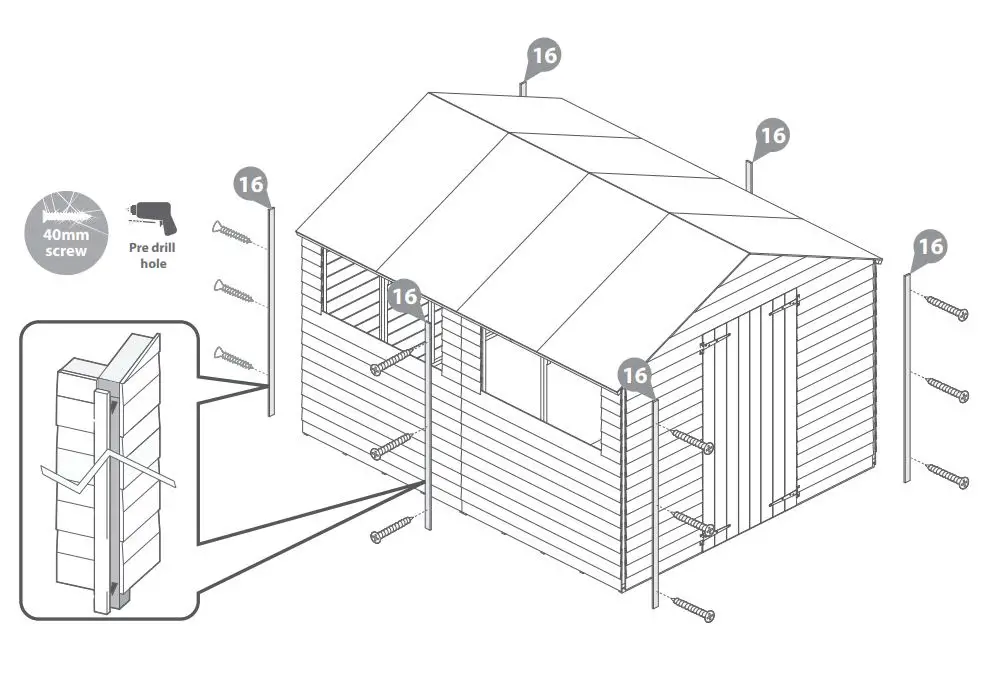 Mercia Garden Overlap Apex Shed Instruction Manual - Fit the cover trims to the
