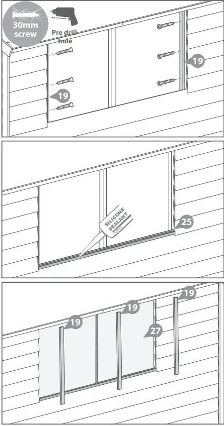 Mercia Garden Overlap Apex Shed Instruction Manual - Fix the window strips to the two