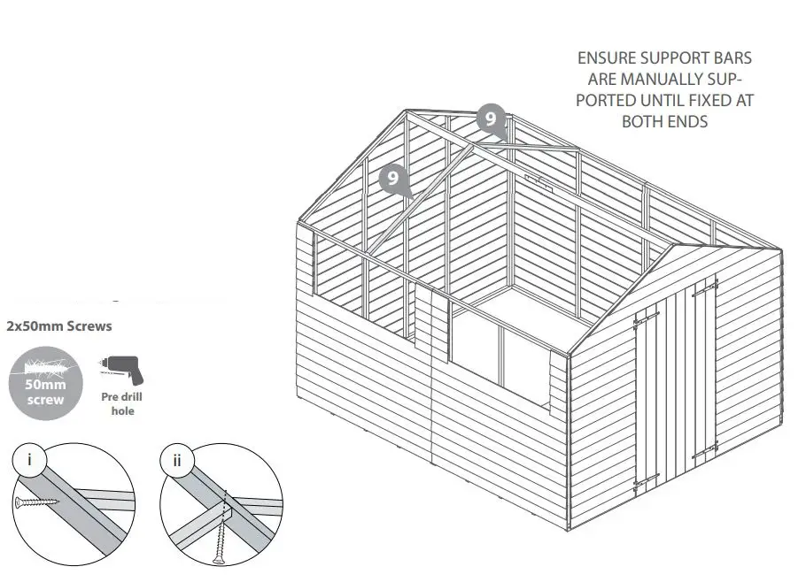 Mercia Garden Overlap Apex Shed Instruction Manual - Position a truss frame to the ridge bar sloping down towards the building side