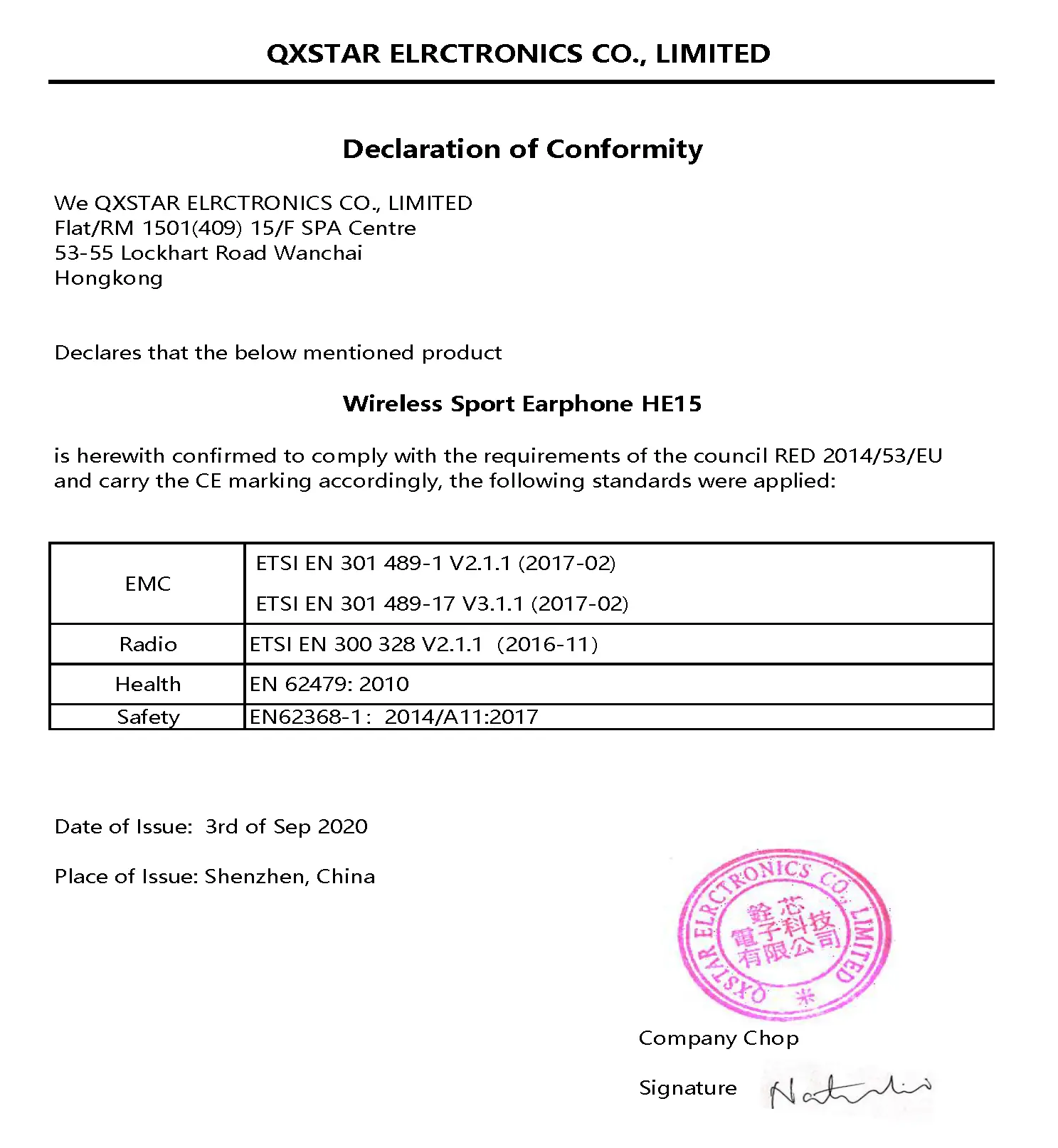 Declaration of Conformity