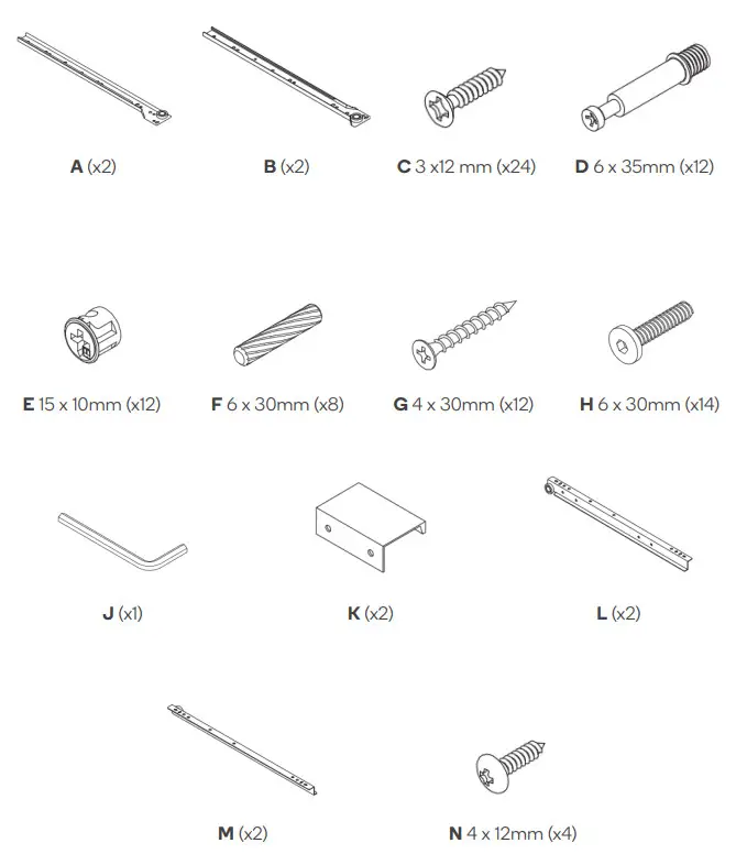 OVELA OVPIZ2DNWA Pizzola 2 Drawer Nightstand - COMPONENTS 1