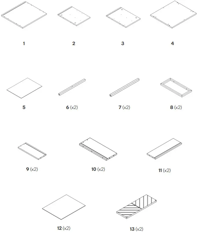 OVELA OVPIZ2DNWA Pizzola 2 Drawer Nightstand - COMPONENTS