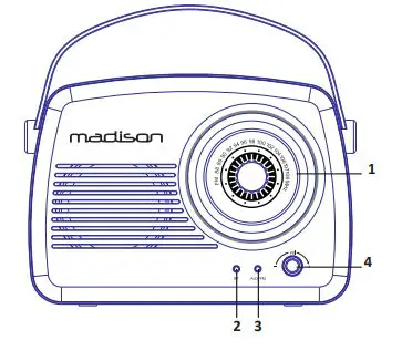 madison Rechargeable Vintage Radio User Manual - Front panel Overview