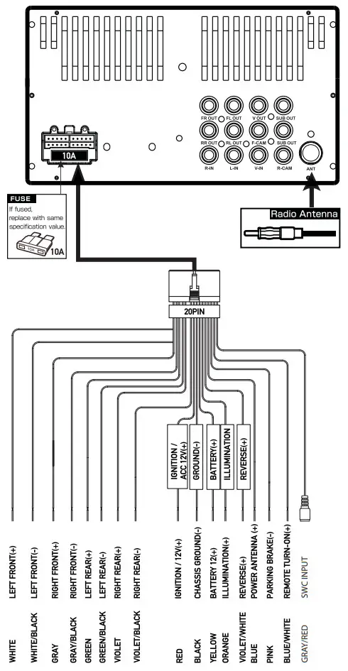 Dual DM70MIR 7 Touch Screen Display Multimedia Receiver - wiring Diagram