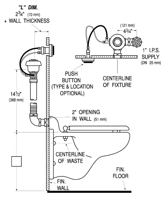 SLOAN ROYAL 952-1.6-2-10-3-4-LDIM Flushometer - ROUGH-IN