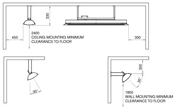 Bromic Tungsten Smart-Heat Electric Heater - INSTALLATION CLEARANCES FOR 4000W & 6000W MODELS