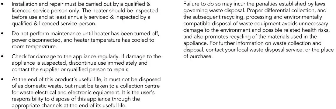 Bromic Tungsten Smart-Heat Electric Heater - MAINTENANCE