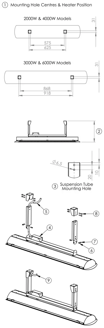 Bromic Tungsten Smart-Heat Electric Heater - TUBE SUSPENSION