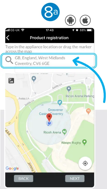Installation address via pin drop on map