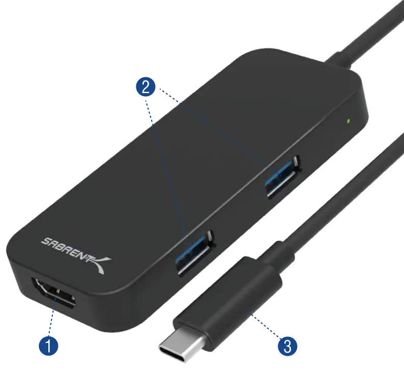 Sabrent HB HDUC Black Aluminum Type C to 2 Port USB 3 0 and HDMI Adapter - fig