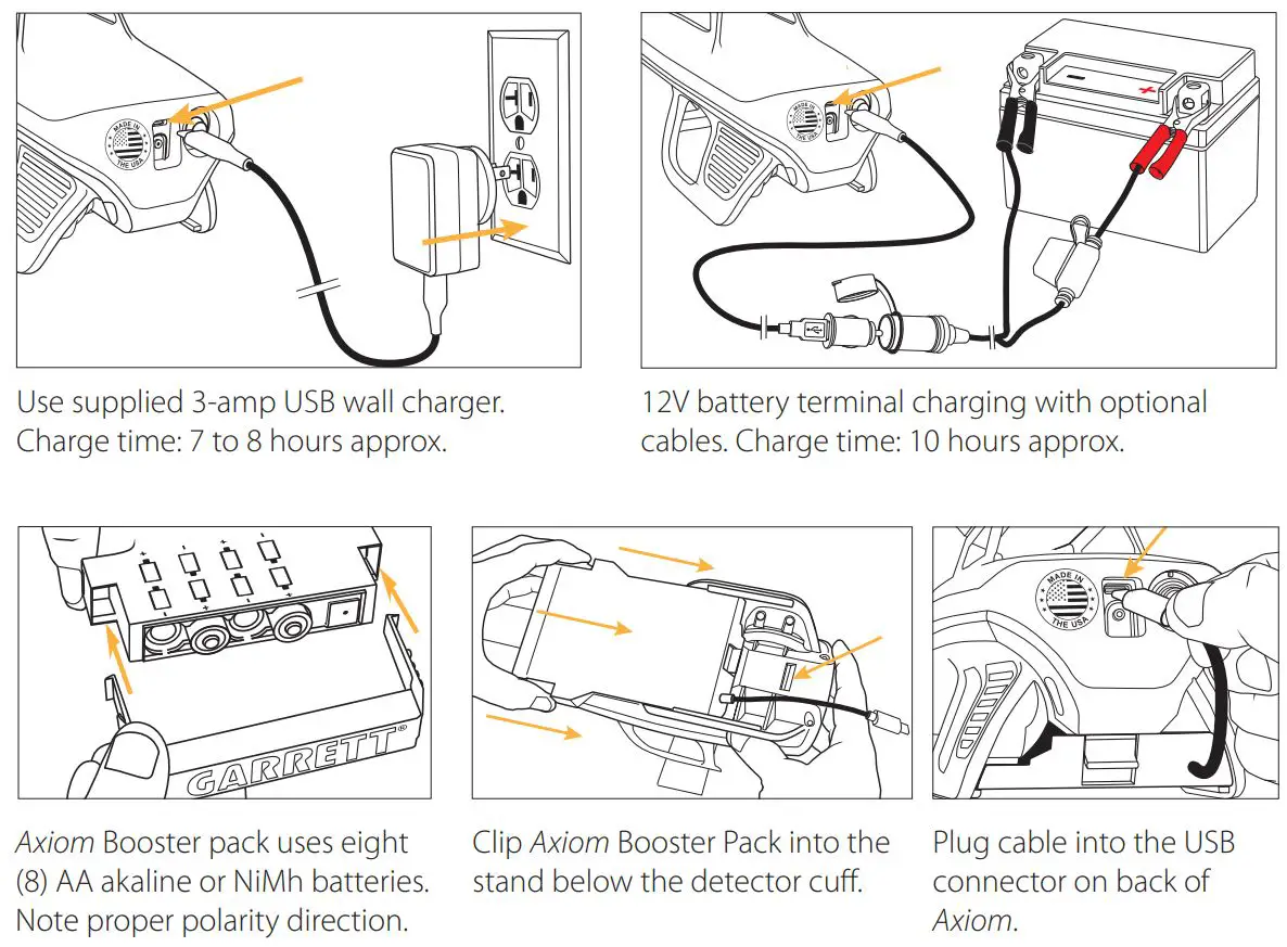 GARRETT 1557400 Axiom Gold Detector User Guide - BATTERY CHARGING