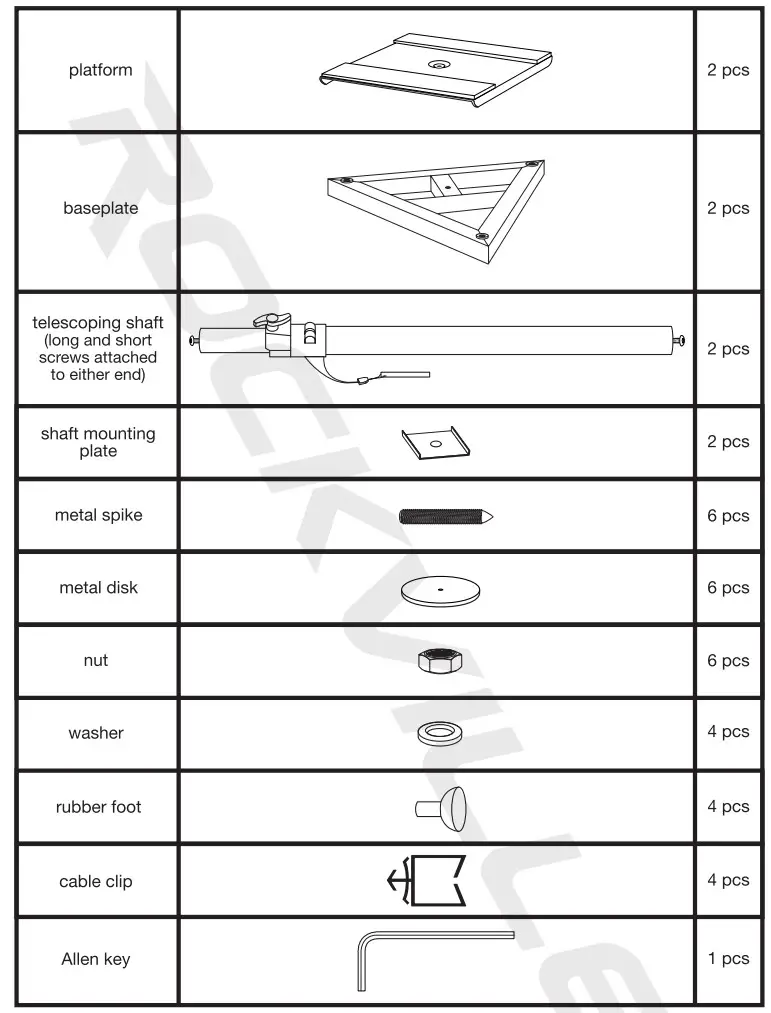 ROCKVILLE RVSM1 Adjustable Near Field Studio Monitor Stands - Tools