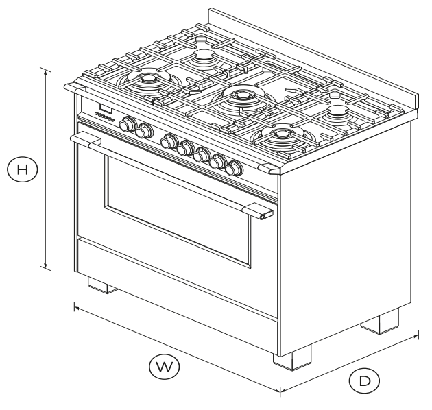 FISHER PAYKEL OR90SCG4W1 Freestanding Cooker - DIMENSIONS