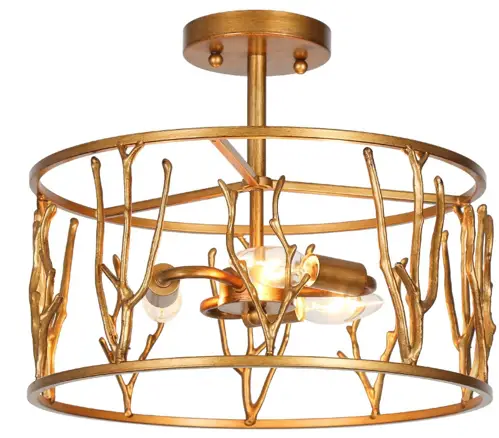 LNC A04789 3-Light 14.2-Inch Antique Brushed Gold LED Semi-flush Mount Light