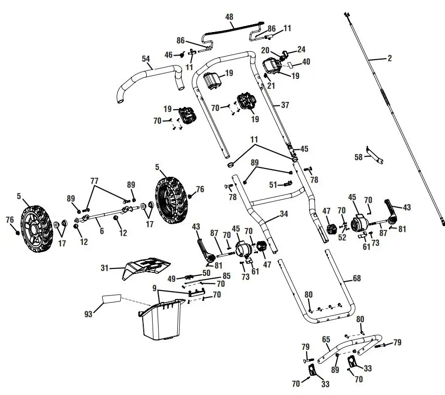RYOBI RY40809VNM 40 Volt Brushless Snow Blower Instruction Manual - Part list