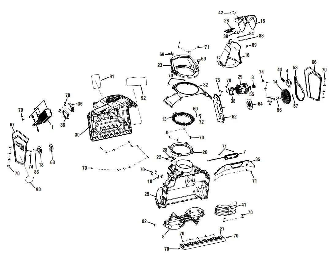 RYOBI RY40809VNM 40 Volt Brushless Snow Blower Instruction Manual - Part list