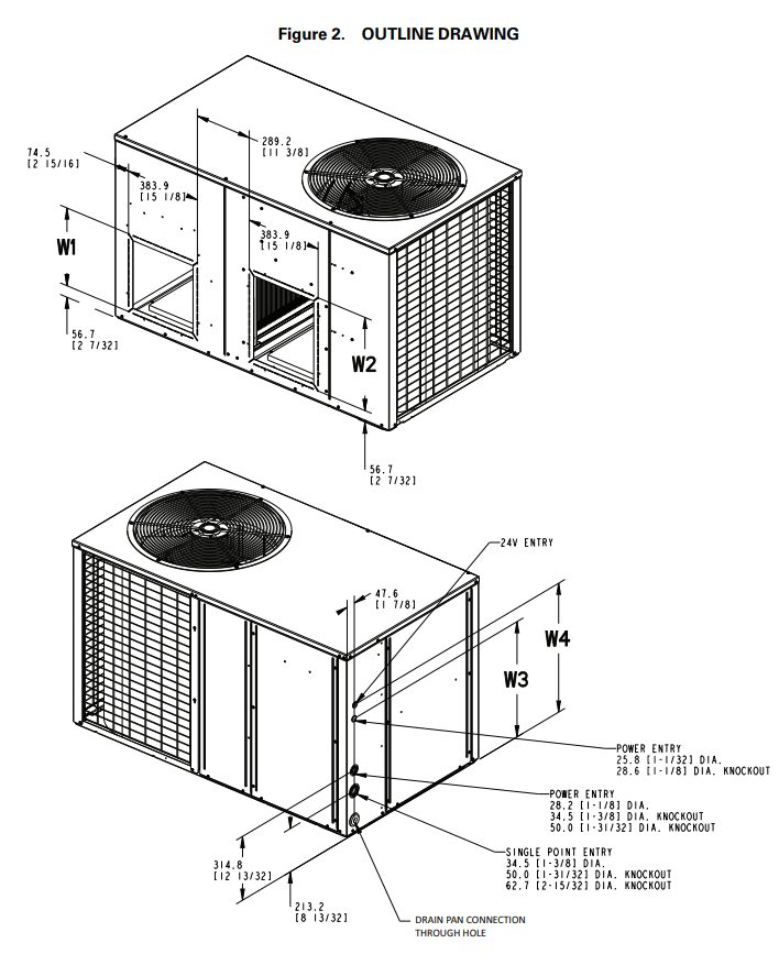 runtruhvac 4TCA4024C1000A Packaged Air Conditioner - OUTLINE DRAWING 1